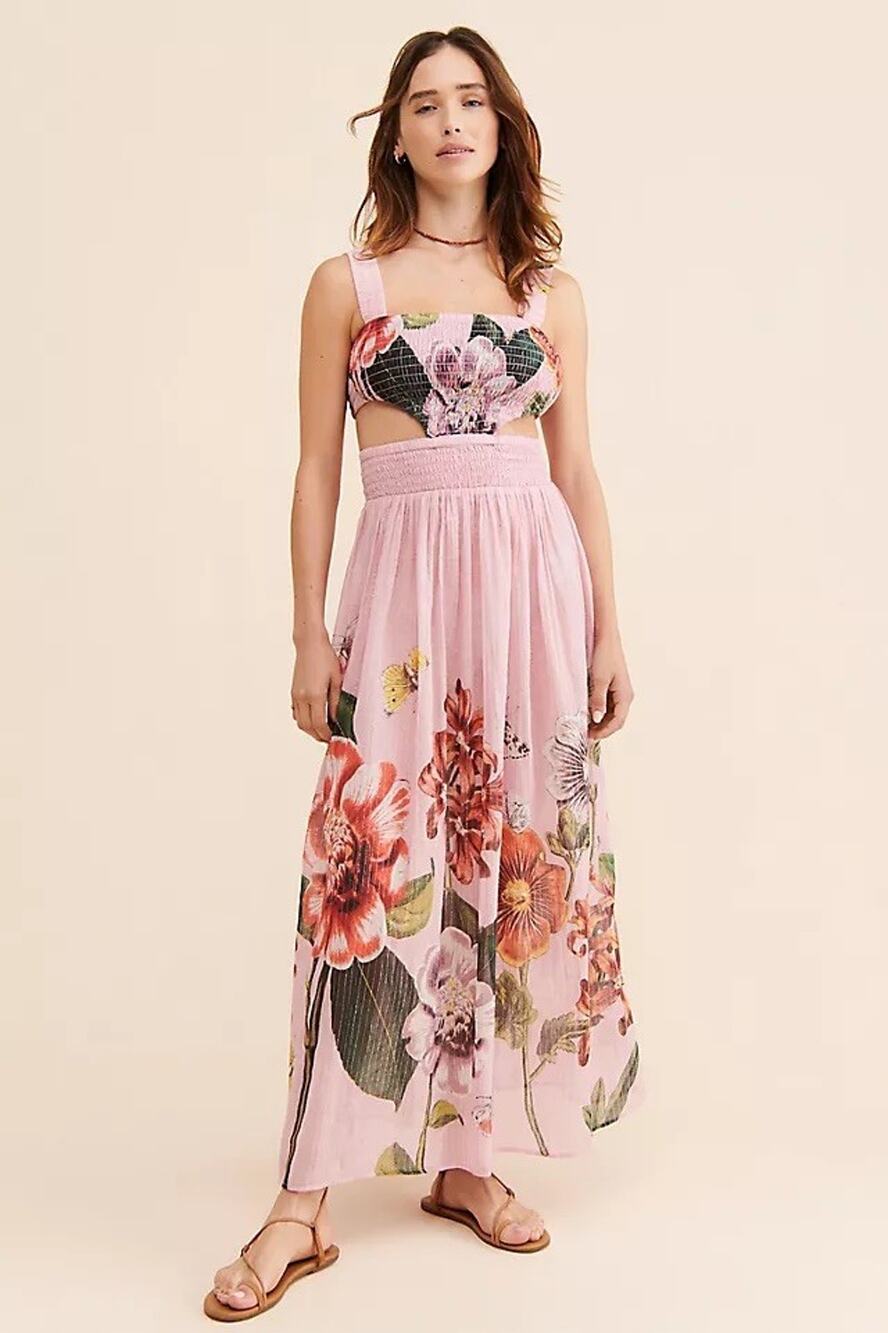 Anthropologie The Piper Bandeau Cutout Maxi Dress in Pink Floral - Large